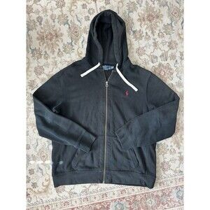 Polo Ralph Lauren Black Red Pony 2XL Full Zip Hoodie Cotton Blend Knit